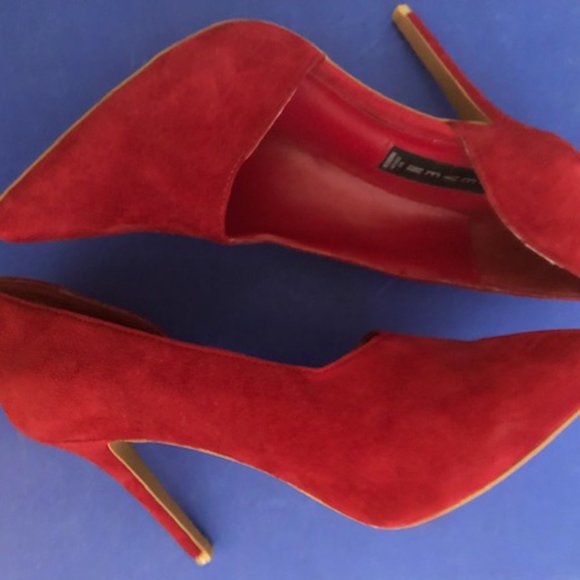 STEVEN by Steve Madden Red Suede Asymmetrical Pointed Toe 4inch Pumps Size 7.5! - Picture 4 of 7